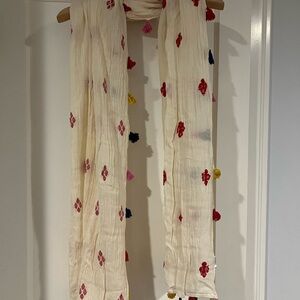 J. Crew Cream Scarf with Multicolor Embroidery